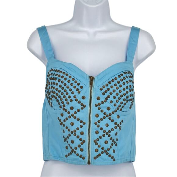 Ark & CO Sexy Studded Zip Crop Top in Blue Size Large - Picture 1 of 7